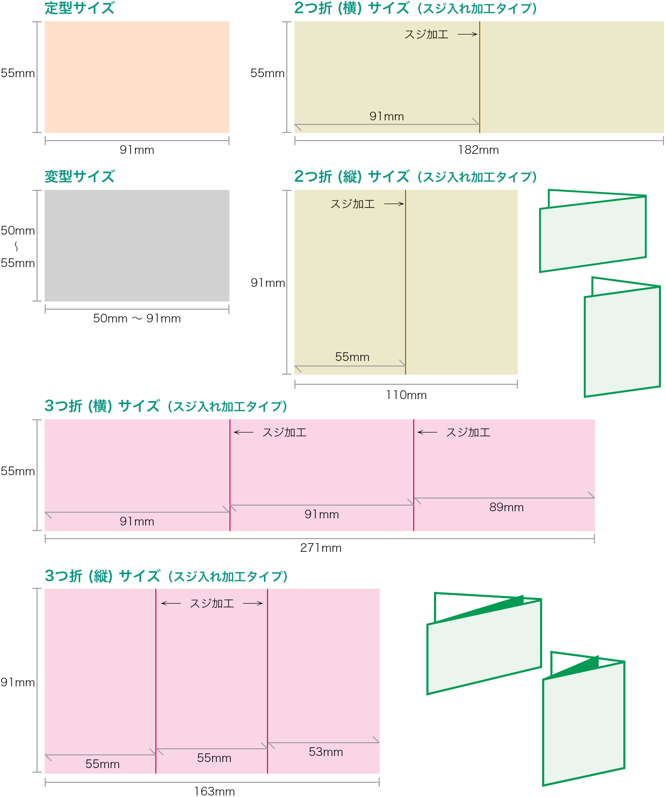 名刺印刷・ショップカード印刷 仕上げサイズ