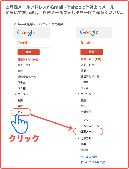 Gmail迷惑メールフォルダ場所